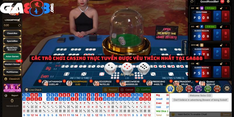 Các trò chơi casino trực tuyến được yêu thích nhất tại GA888